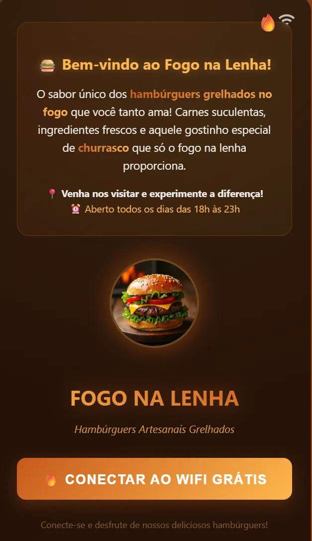 Página de hotspot hamburgueria